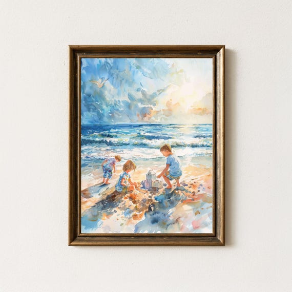 Whimsical Beach Watercolor Print Childrens Coastal Nursery Art