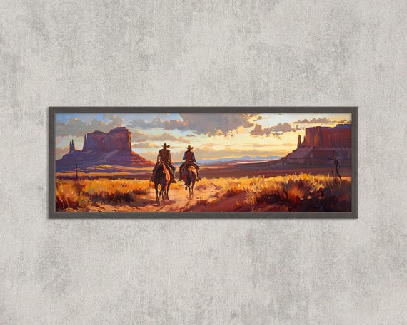 Cowboys Riding Print Monument Valley Western Panoramic Wall Art