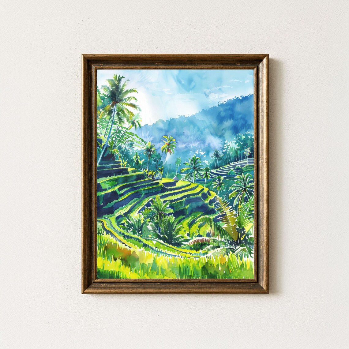 Bali Rice Terrace Watercolor Travel Poster