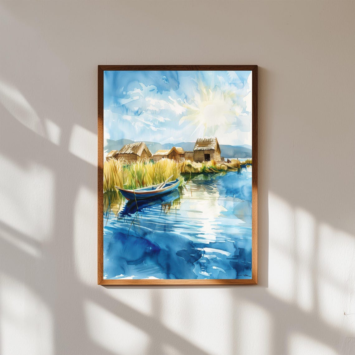 Lake Titicaca Peru Floating Islands Reed Boat Watercolor Poster
