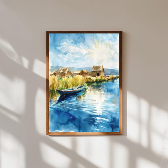 Lake Titicaca Watercolor Art Print Uros Floating Islands Peru
