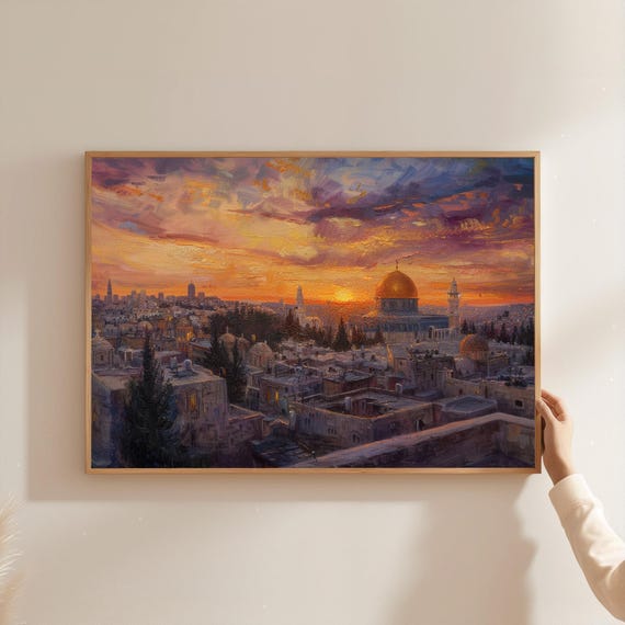 Bethlehem Sunset Oil Painting Print Holy Land Cityscape Wall Art