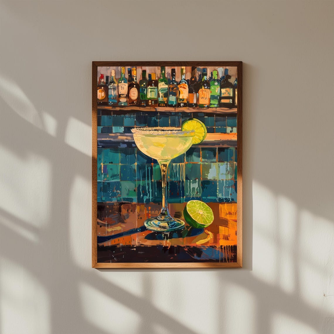 Salted Rim Margarita with Lime Wheel Classic Cocktail Poster