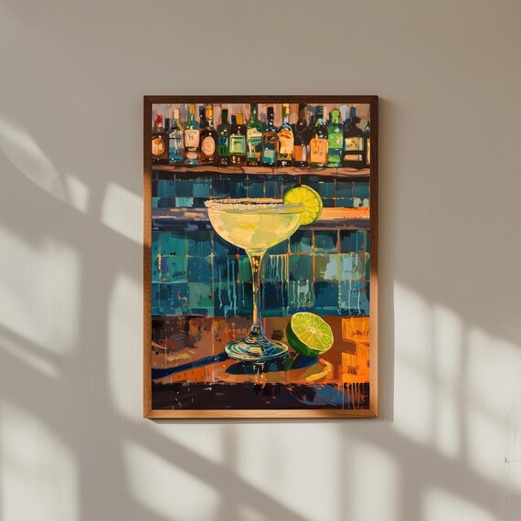 Salted Rim Margarita with Lime Wheel Classic Cocktail Poster
