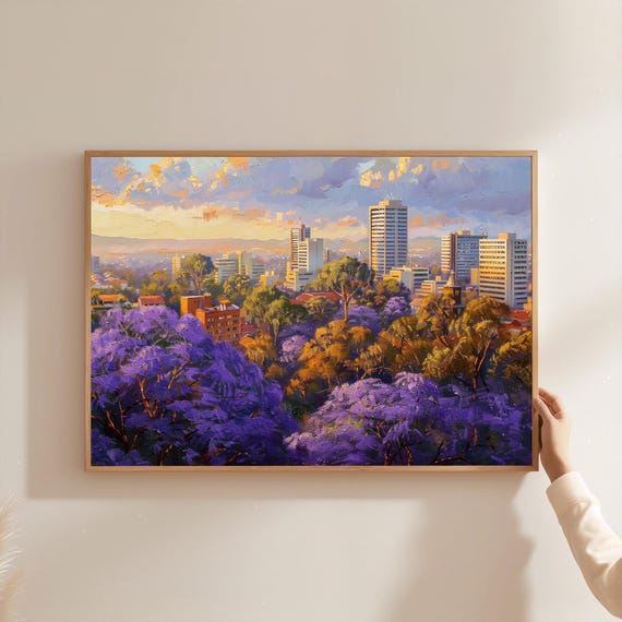 Harare Zimbabwe Skyline Art Print Jacaranda Cityscape Oil Painting