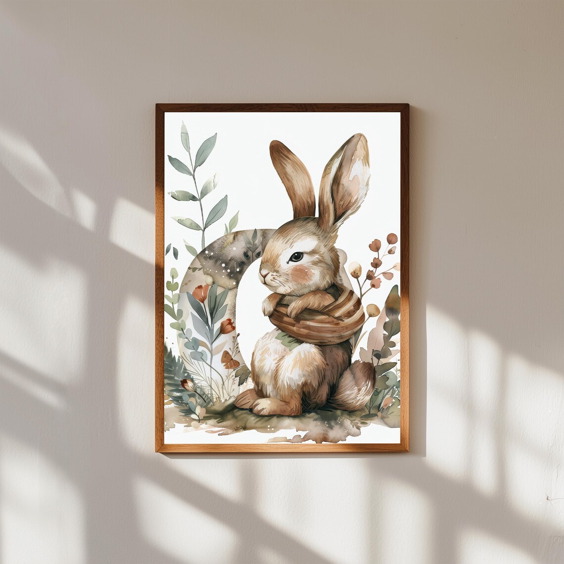 Bunny Letter C Watercolor Initial Woodland Nursery Animal Poster