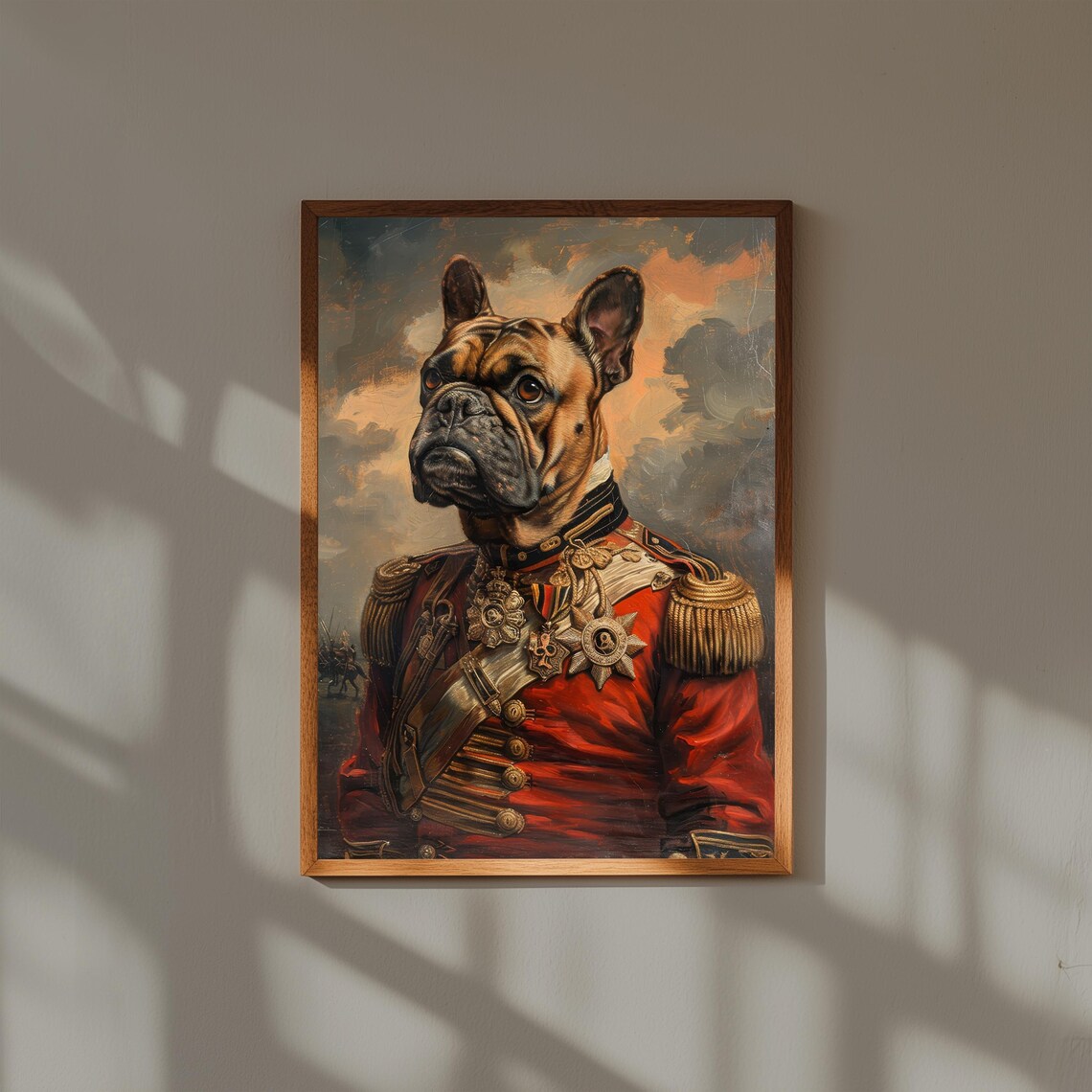French Bulldog in Red Military General Uniform Medals Portrait Poster