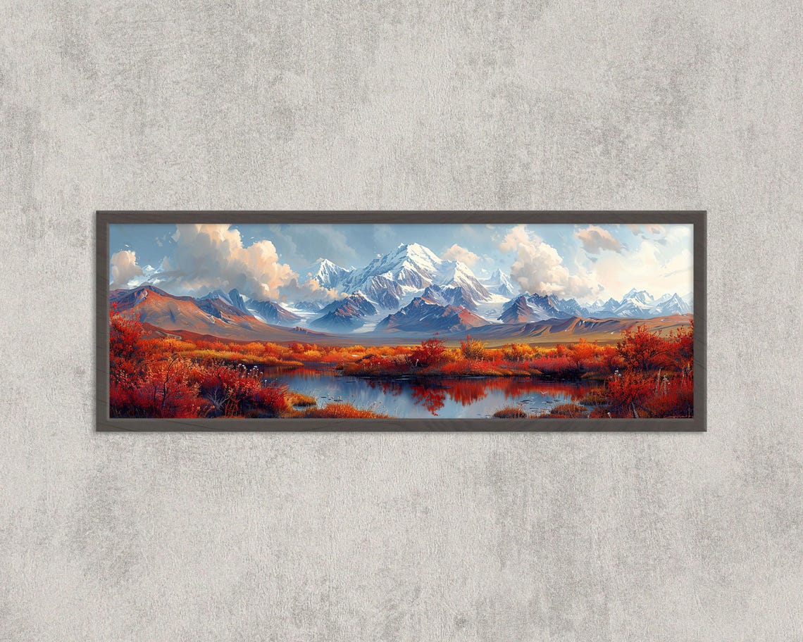 Denali Alaska Autumn Tundra Mountain Peak Lake Panorama Poster