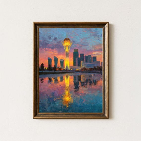 Bayterek Tower Astana Print Kazakhstan Skyline Oil Painting