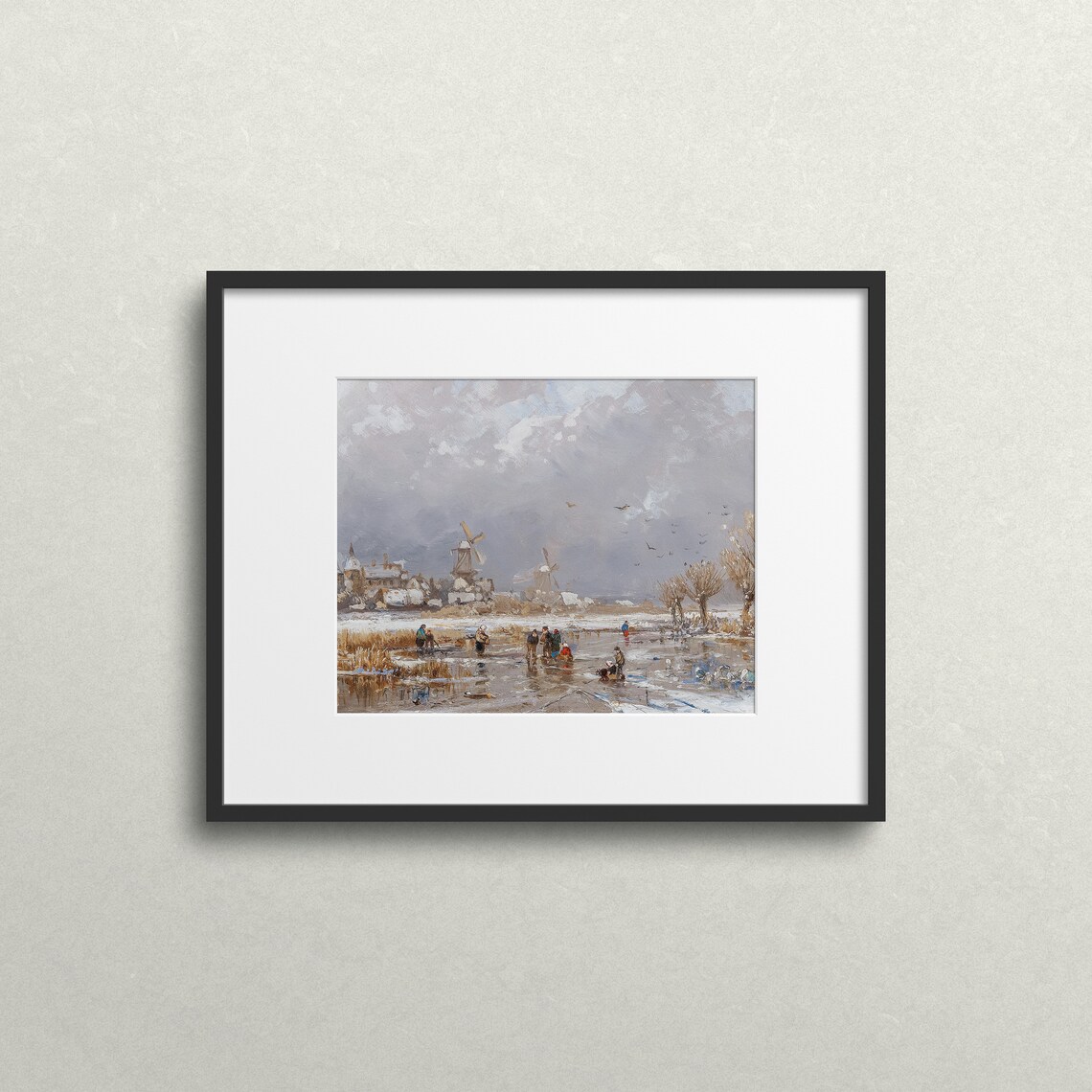 Winter Windmills Frozen Canal Skaters Vintage Dutch Village Art Poster - Image 2