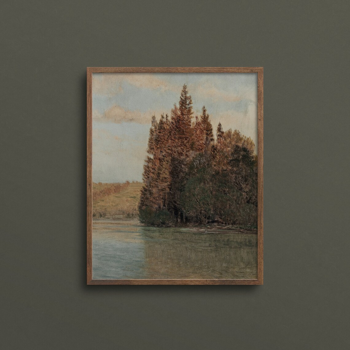 Serene Autumn Pines by Calm Lake Russet Foliage Vintage Art Print - Image 3