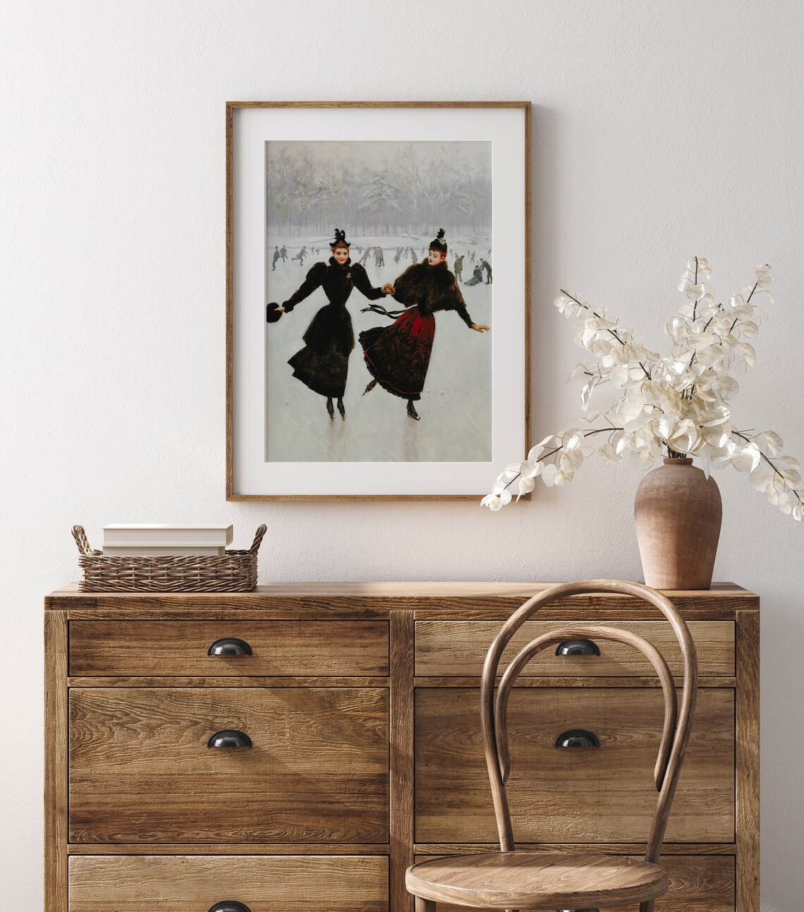 Ladies Ice Skating Vintage Winter Landscape Art Print - Image 3