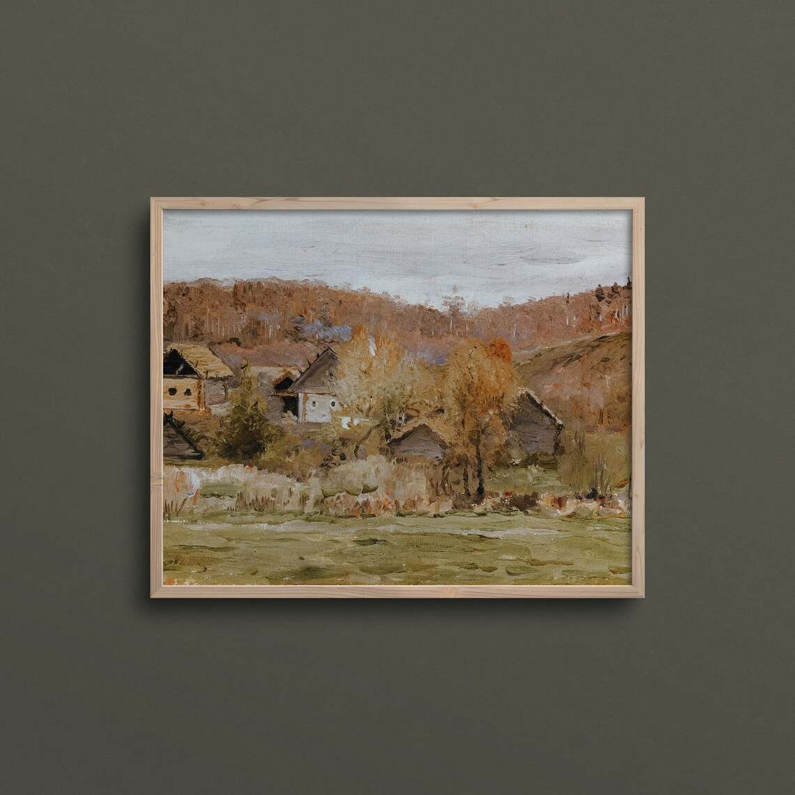 Autumn Village Rustic Wooden Houses Golden Trees Vintage Art Poster - Image 3