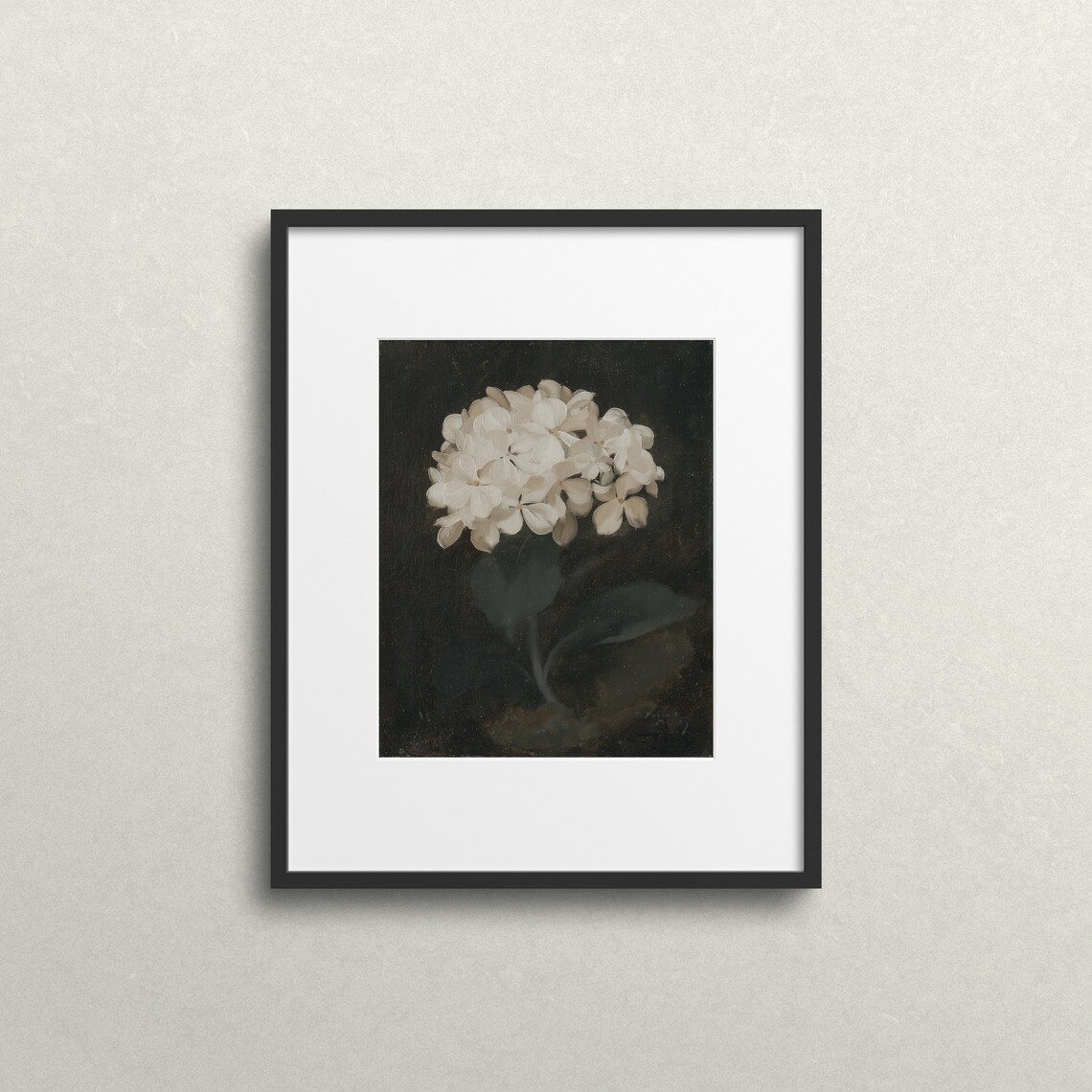 White Hydrangeas, Dark Academia Flower Art Print - Image 2