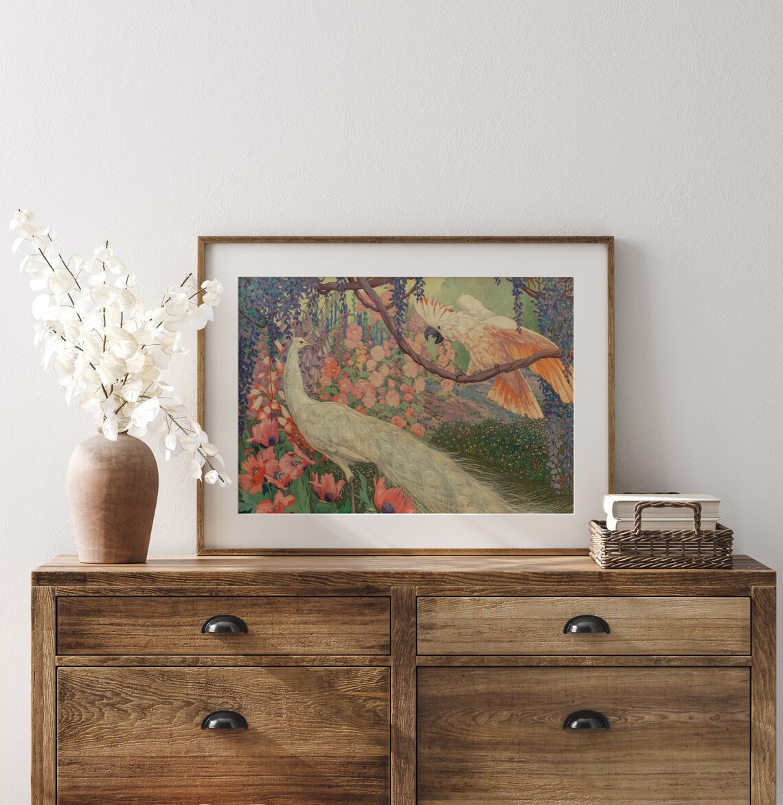 White Peacock And Pink Macaw, Vintage Bird Art - Image 3