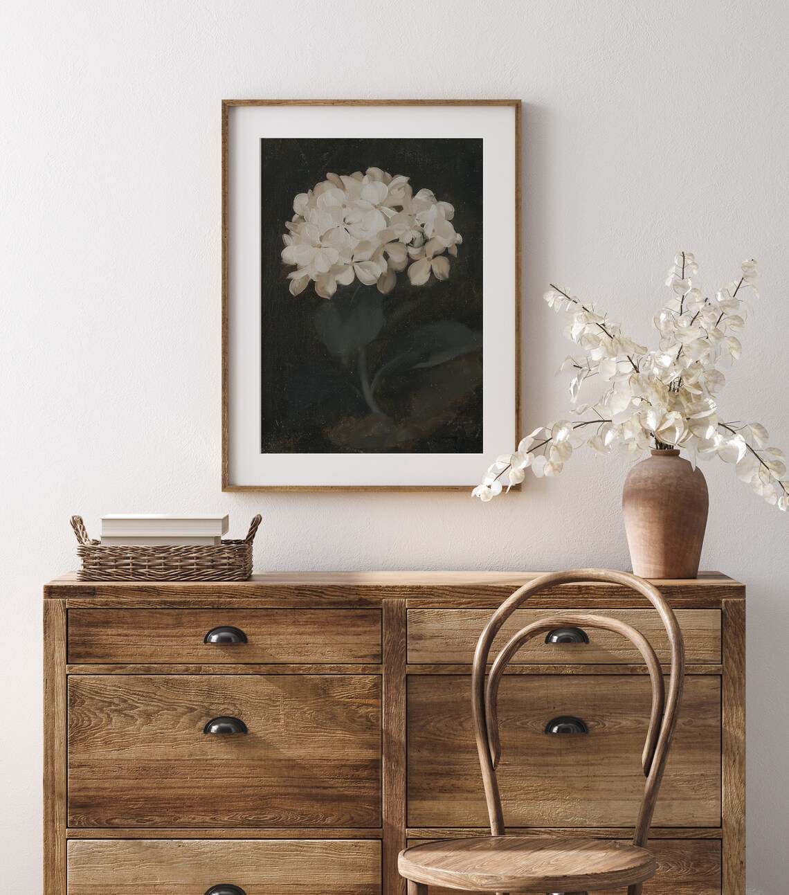 White Hydrangeas, Dark Academia Flower Art Print - Image 3