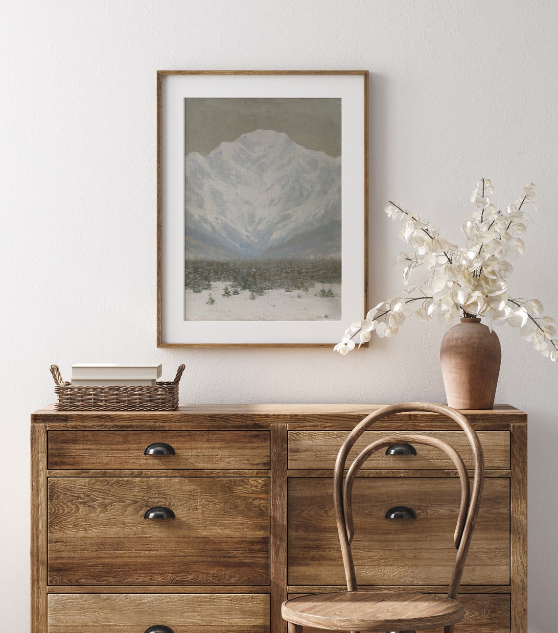 Snowy Mountain Peak Minimalist Winter White Landscape Art Print - Image 3
