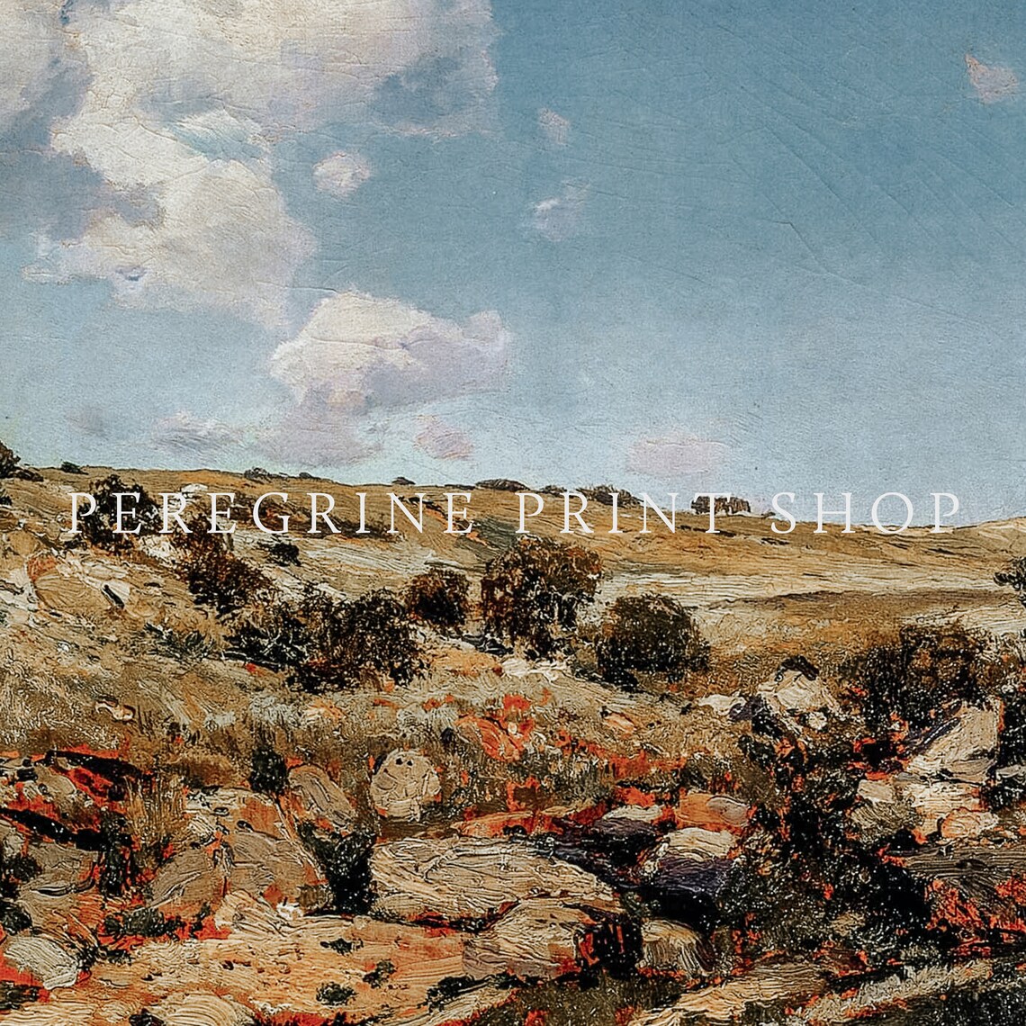 Desert Red Rock Hills Blue Sky Clouds Vintage Landscape Art Print - Image 2