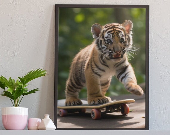 Tiger Print Poster, Cute Jungle Kid Art