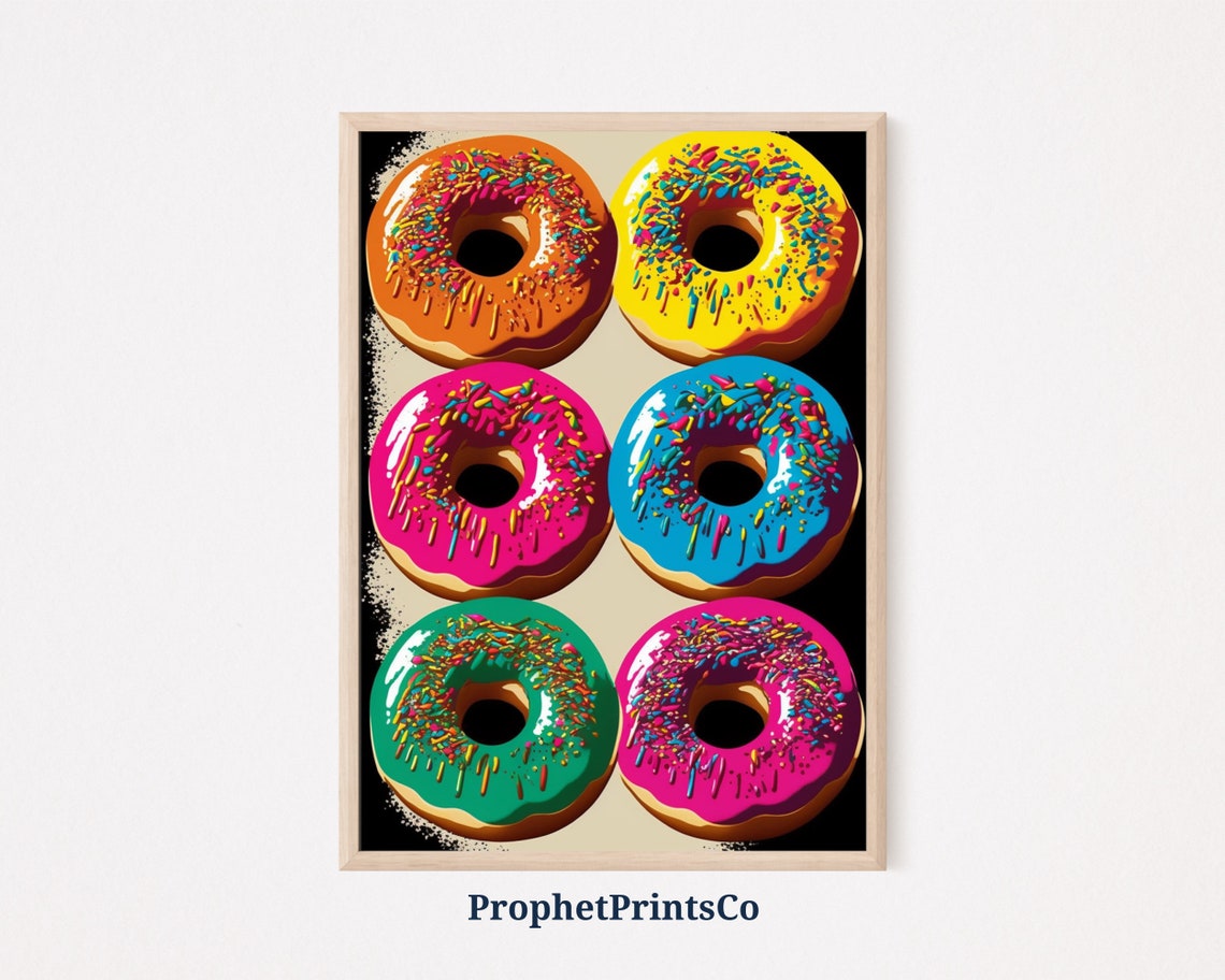 Six Dripping Glazed Donuts Pop Art Colorful Sprinkles Wall Poster