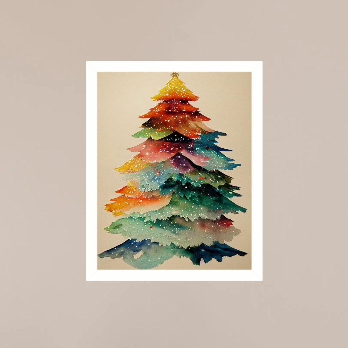 Watercolor Christmas Tree Rainbow Layers Holiday Season Art Poster - Image 3