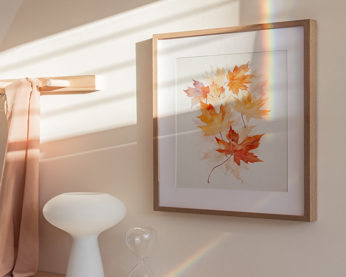 Watercolor Amber Maple Leaves on White Minimal Botanical Autumn Painting Poster - Image 3