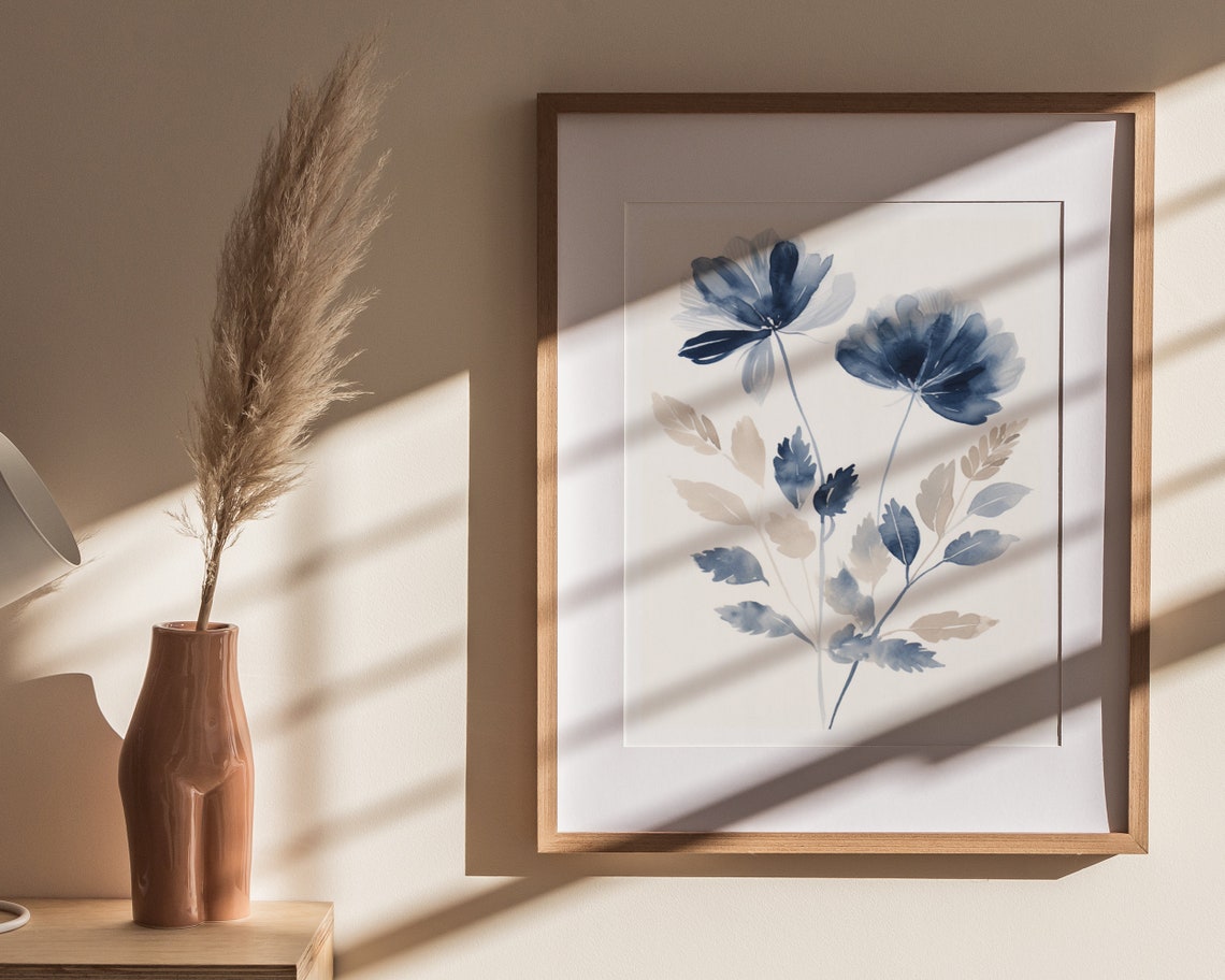 Blue Watercolor Wildflower Bouquet Minimalist Botanical Artwork Poster - Image 4