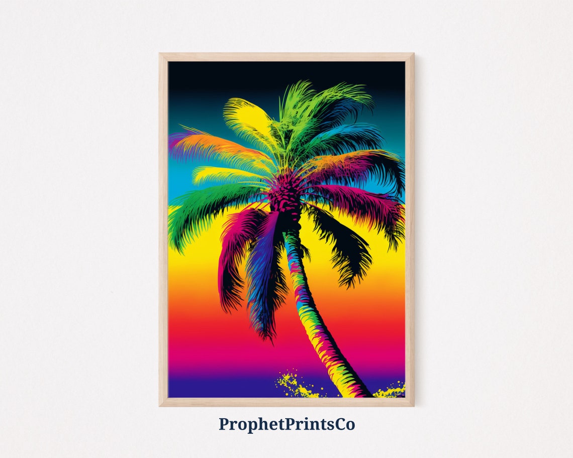 Rainbow Pop Art Palm Tree Gradient Sunset Neon Tropical Poster