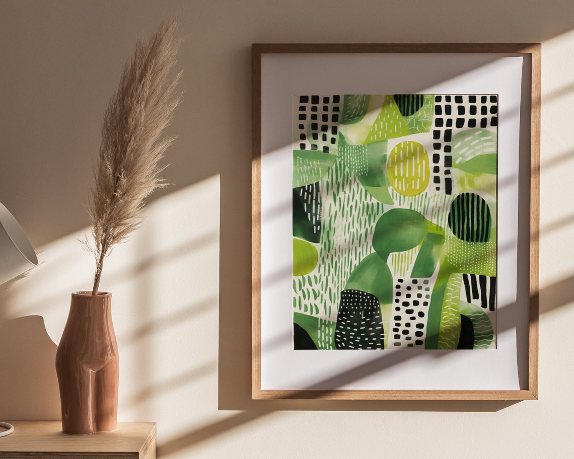 Green Black Abstract Pattern With Dots Modern Boho Art Poster - Image 4