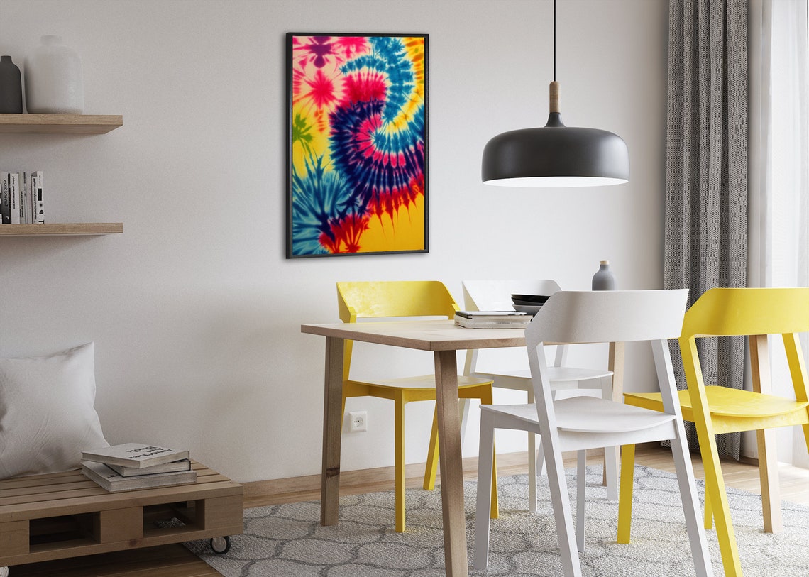 Tie Dye Spiral Abstract Bright Rainbow Color Hippie Style Poster - Image 2