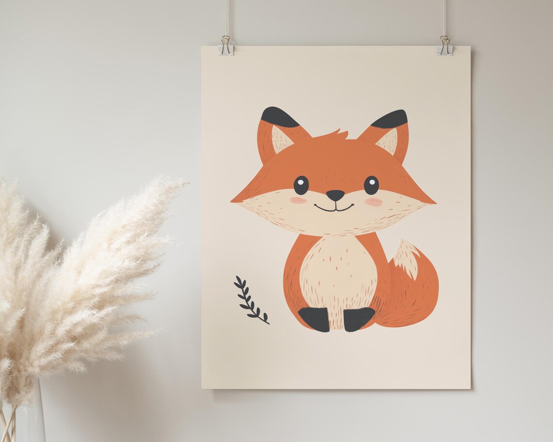 Cute Cartoon Fox Nursery Decor Woodland Baby Room Sweet Wall Poster - Image 2