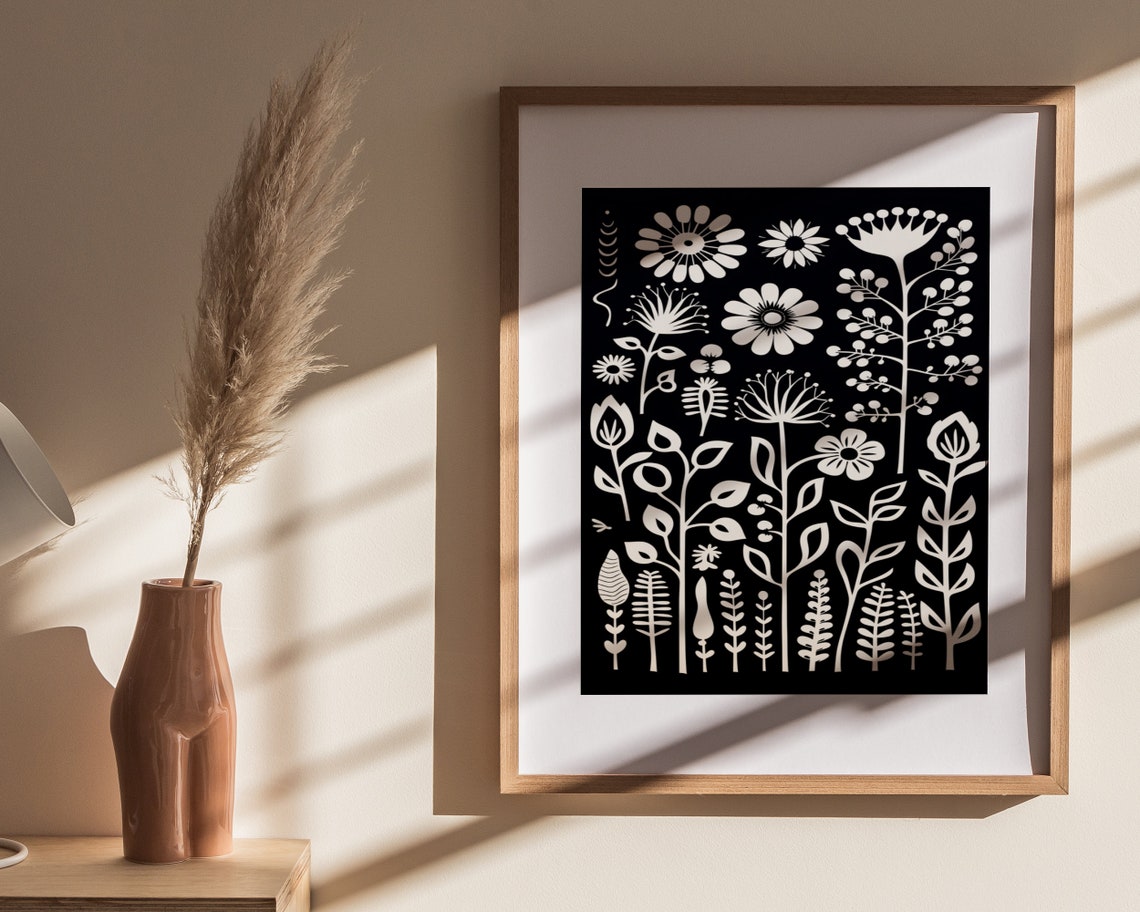Black And White Botanical Wildflower Meadow Floral Pattern Poster - Image 4