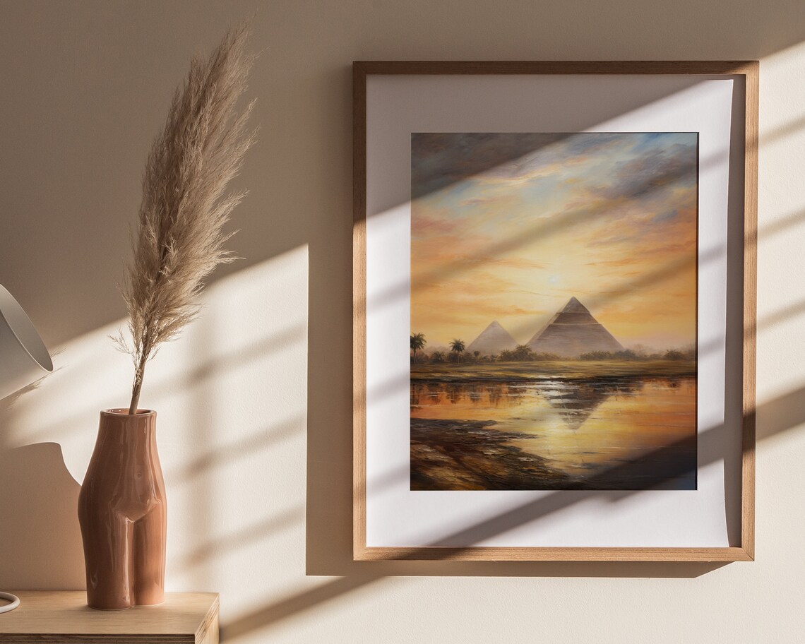 Giza Pyramids Golden Sunset Oil Painting Egypt Travel Wall Poster - Image 4