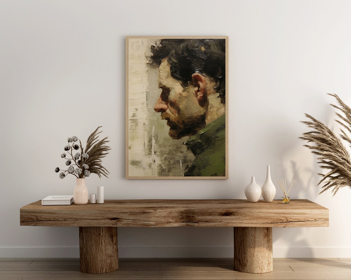 Bearded Man Profile Oil Painting Portrait Rustic Moody Vintage Poster - Image 3