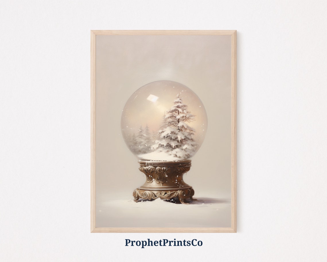 Snow Globe Pine Tree Ornate Bronze Base Christmas Wall Poster