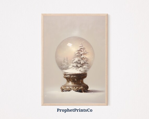 Snow Globe Pine Tree Ornate Bronze Base Christmas Wall Poster