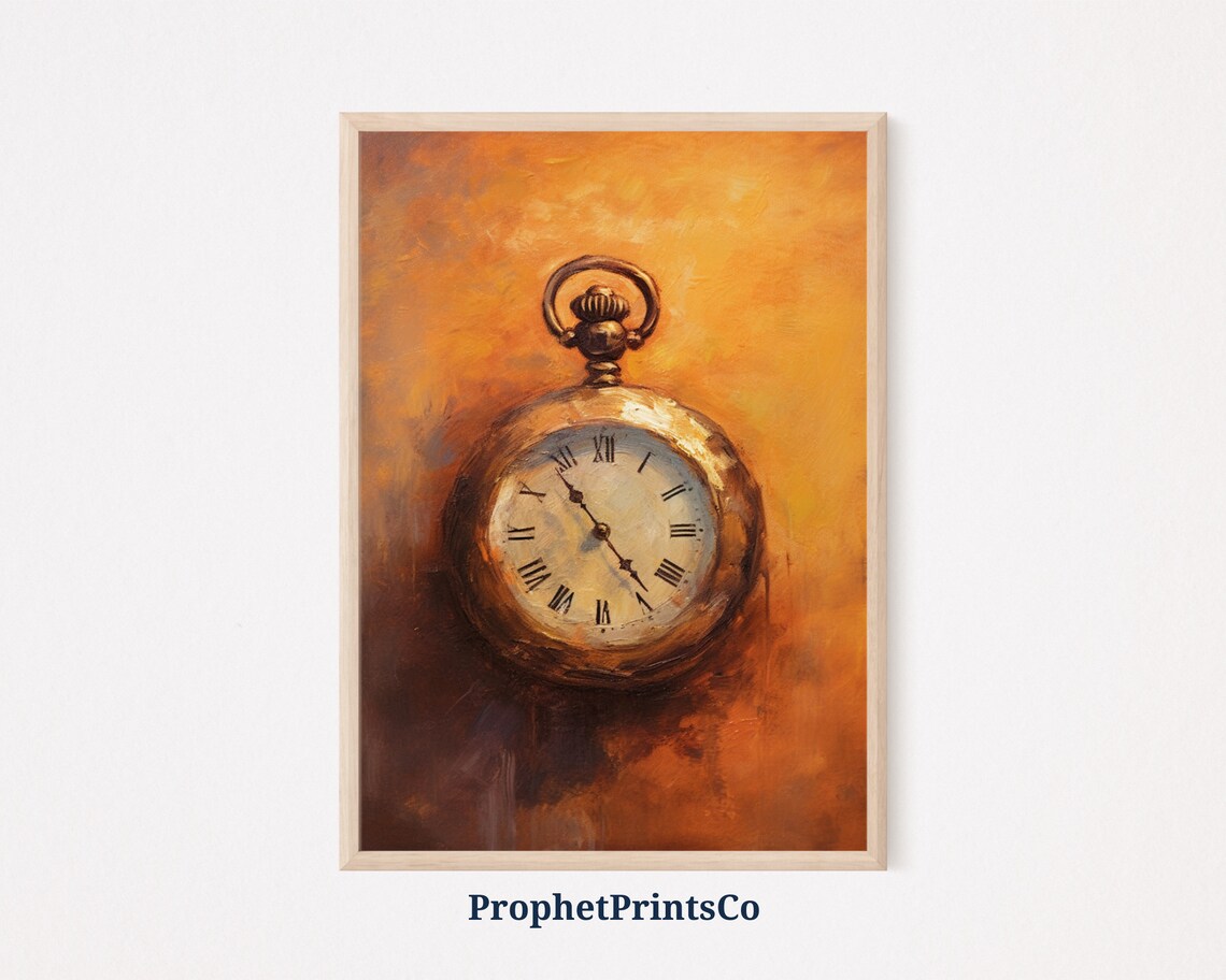 Antique Pocket Watch Roman Numerals Amber Oil Painting Poster