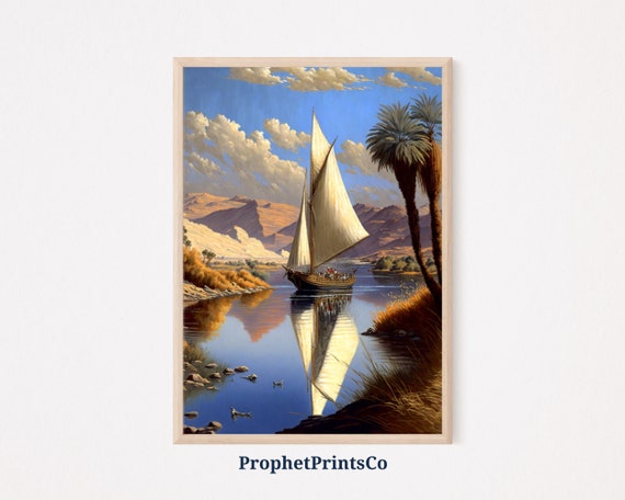 Nile River Landscape Poster Print Ancient Egypt Wall Art Tropical Gift Egyptian Home Dcor Wall Art Digitial