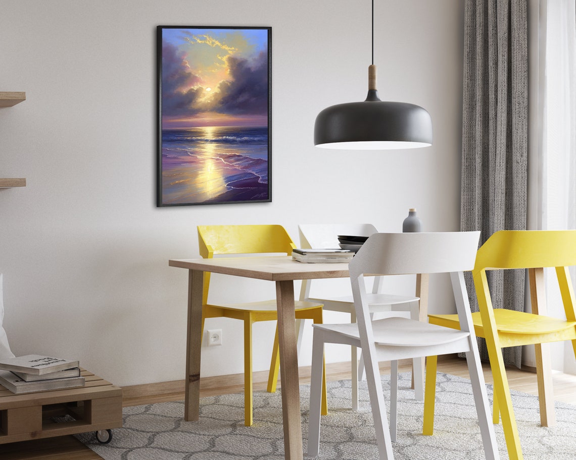 Storm Clouds Over Golden Ocean Light Moody Seascape Sunset Wall Poster - Image 2