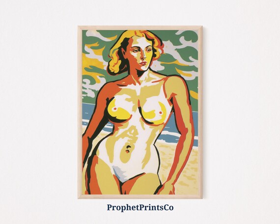 Blonde Woman In White Swimsuit Bold Color Block Pop Art Poster