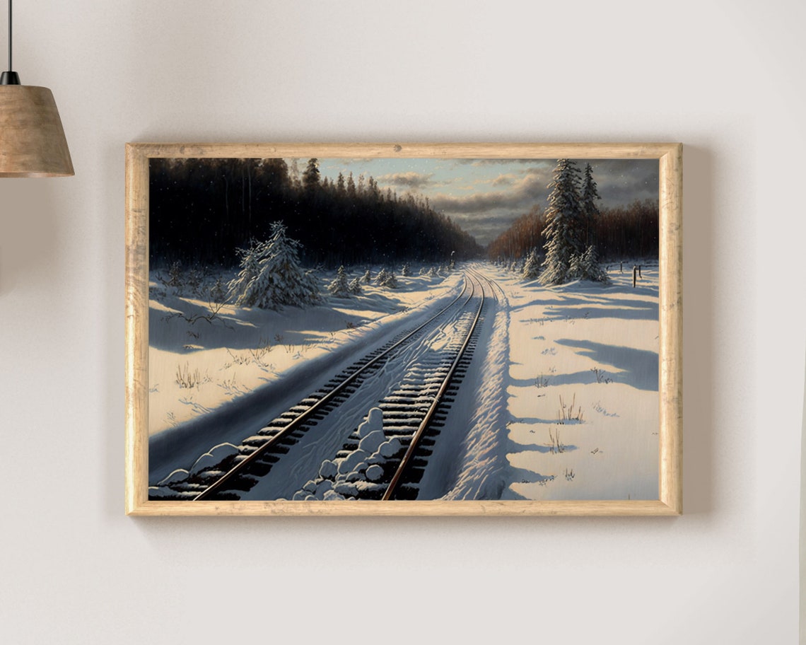 Snowy Forest Railway At Twilight Winter Woodland Scene Poster - Image 2