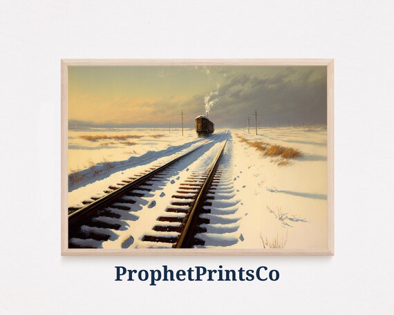 Golden Sunset Steam Train On Snowy Tracks Winter Landscape Poster