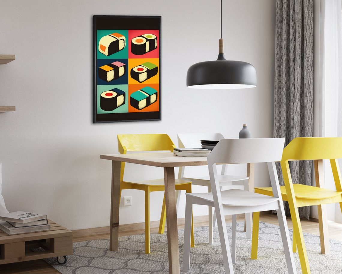 Pop Art Sushi Poster Six Maki Rolls in Bold Color Grid Panels - Image 2
