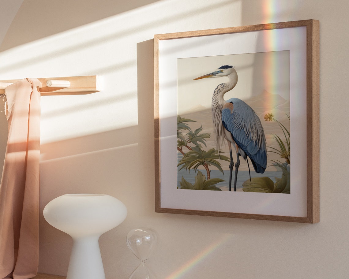 Great Blue Heron Standing Among Tropical Leaves Vintage Poster - Image 3
