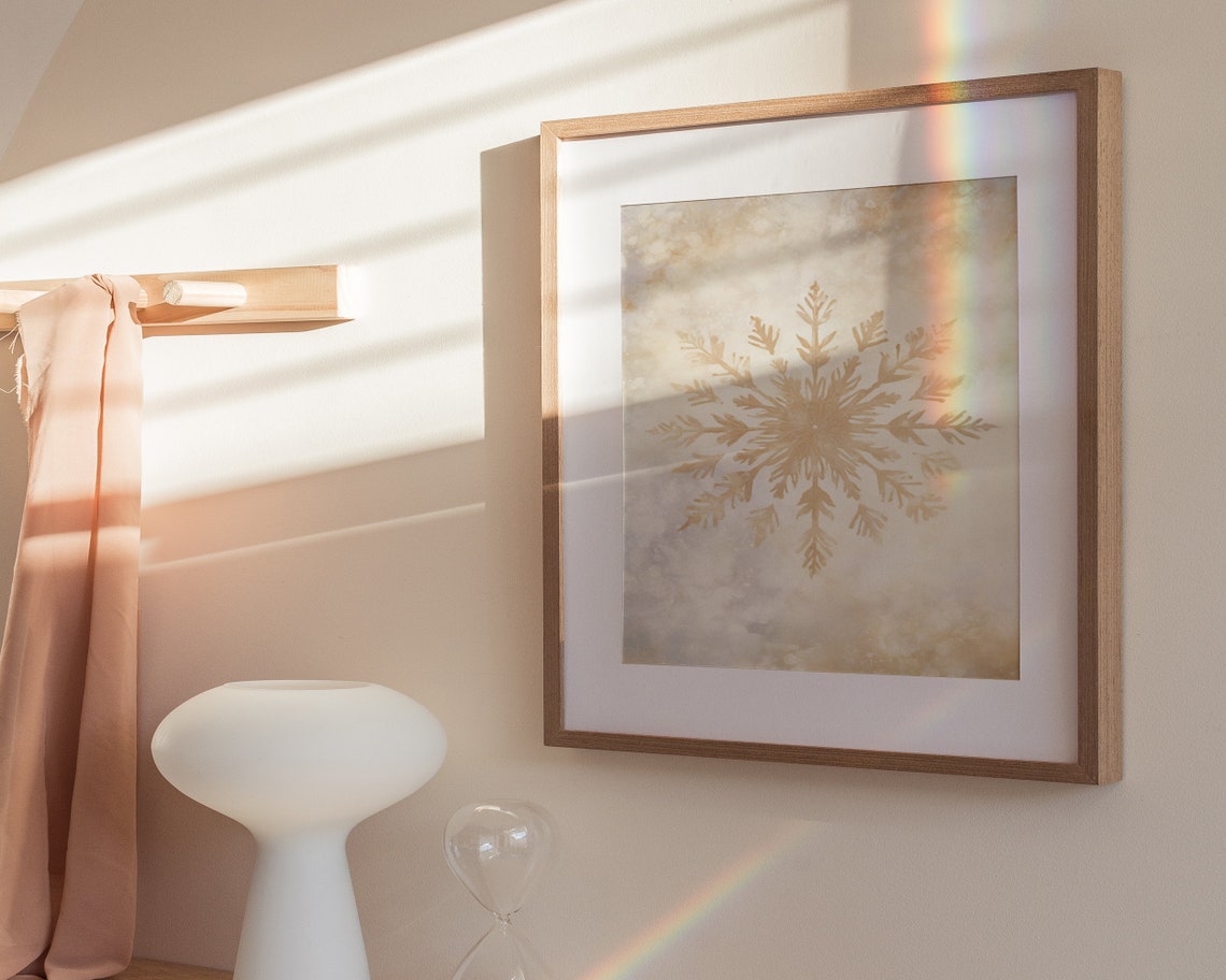 Gold Snowflake Watercolor Beige Minimal Christmas Wall Poster - Image 3