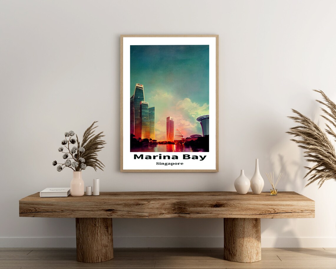 Marina Bay Singapore Sunset Towers Reflecting Water Travel Poster - Image 3
