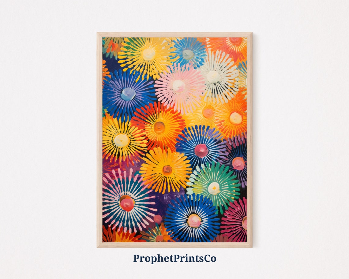 Bold Rainbow Sunburst Bloom Pattern Vintage 60s Pop Art Poster