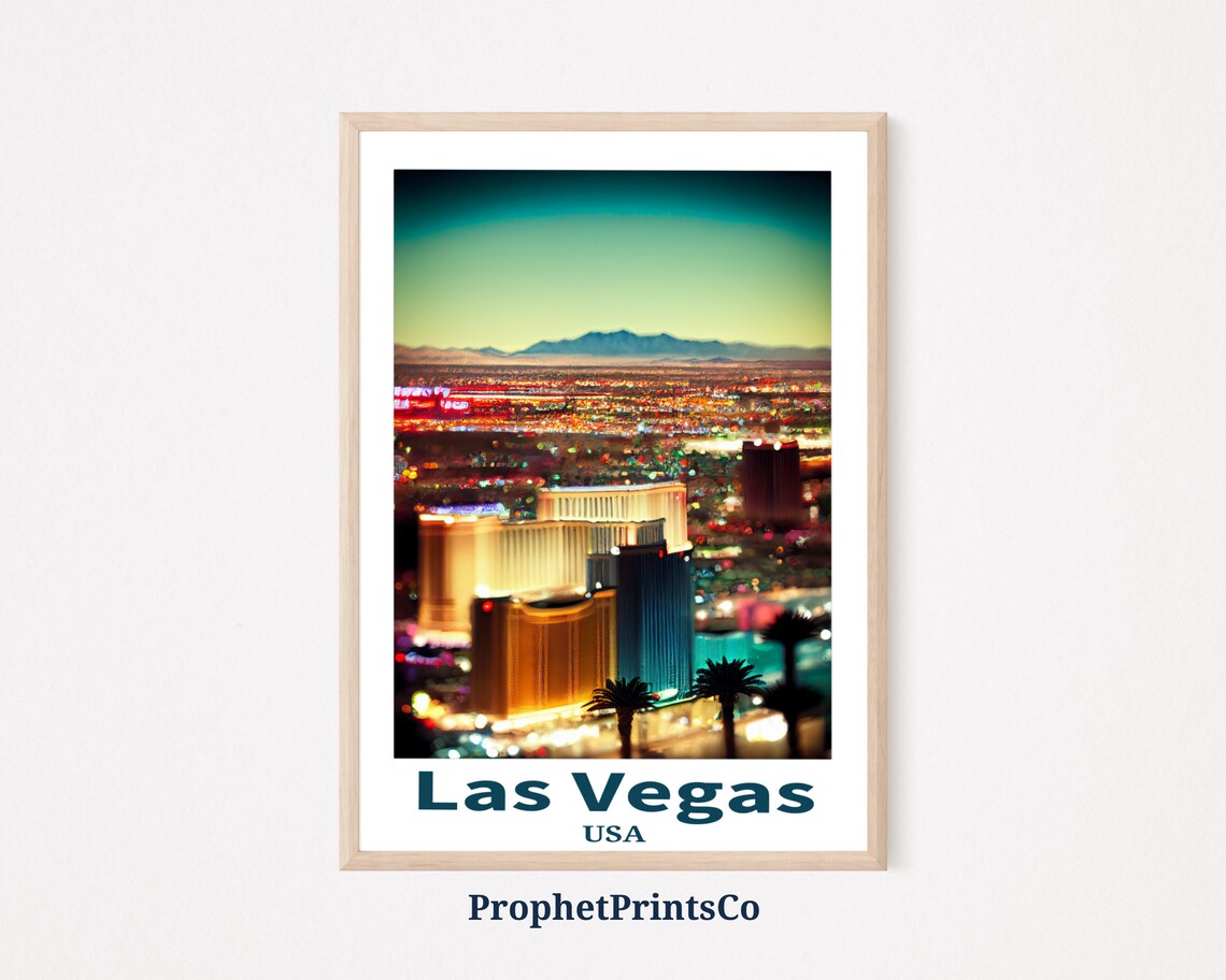Las Vegas USA Night Skyline City Lights Panoramic Travel Art Poster