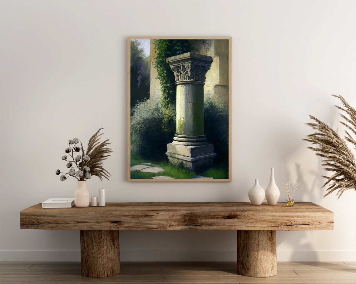 Classical Stone Column Oil Painting Ivy Covered Antique Garden Poster - Image 3