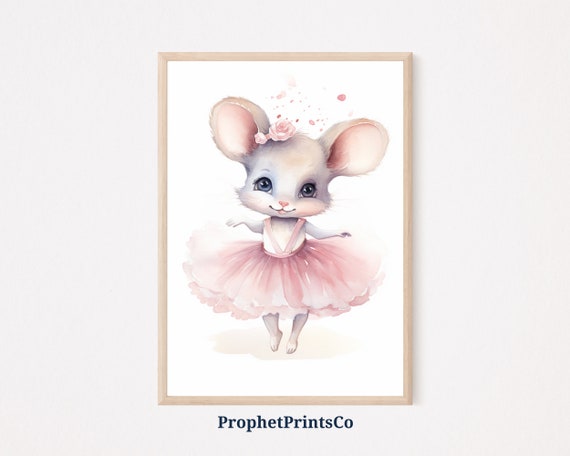 Cute Mouse Print Balletcore Wall Art Pink Grandmillenial Print Coquette Aesthetic Home Dcor Wall Art
